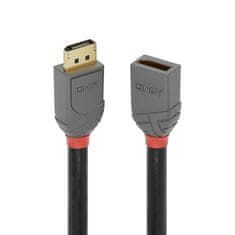 Lindy Kábel DisplayPort M/F 1m, 8K@60Hz, DP v1.4, 32.4Gbit/s, pozl. konektor, Anthra Line