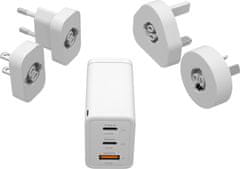 CubeNest cestovní adaptér S3D1, PD,65W, 2x USB-C, 1x USB-A, 4 světové koncovky, biela