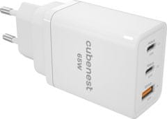 CubeNest cestovní adaptér S3D1, PD,65W, 2x USB-C, 1x USB-A, 4 světové koncovky, biela