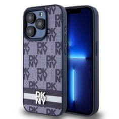 DKNY Kožený zadný kryt PU Leather Checkered Pattern and Stripe pre iPhone 15 Pro Max Blue