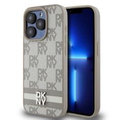 DKNY Zadný kryt PU Leather Checkered Pattern and Stripe pre iPhone 15 Pro Beige