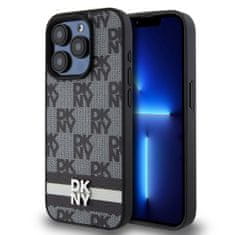 DKNY Zadní Kryt PU Leather Checkered Pattern and Stripe pre iPhone 14 Pro Max Black