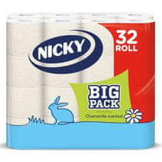 Regina Toaletný papier Big Pack NICKY biely, 3 vrstvy, 100% celulóza, harmanček - 32 ks