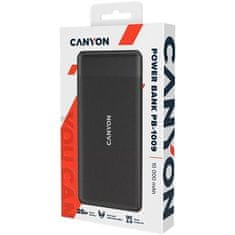 Canyon Powerbanka PB-1009B, 10 000mAh Li-pol, In USB-C+Lightning, Out USB-C PD 20W+1xUSB-A QC 3.0 - černá