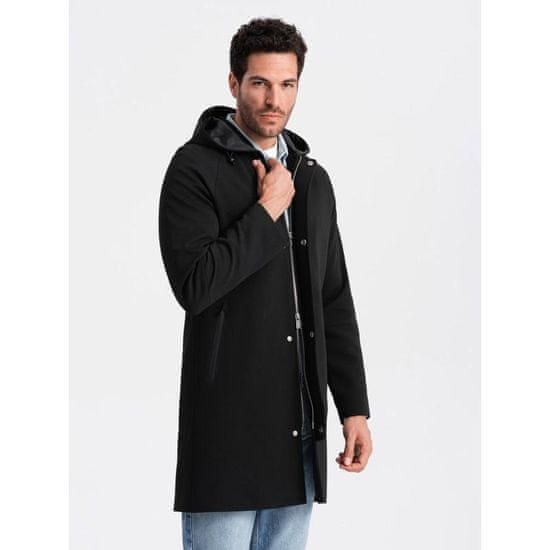 OMBRE Pánsky kabát s kapucňou čierny MDN125322 S