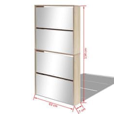 Vidaxl Botník so 4 zrkadlovými skrinkami, farba dubu, 63x17x134 cm