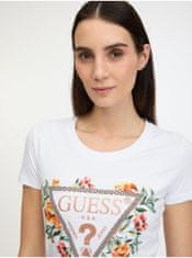 Guess Biele dámske tričko Guess Triangle Flowers XS