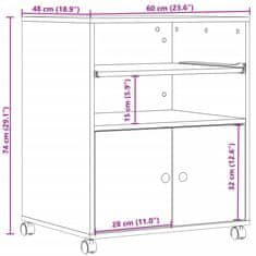 Vidaxl Stojan na tlačiareň s kolieskami sivý sonoma 60x48x74 cm