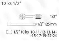 Levior Gola sada + ráčna 1/2&quot; 12ks