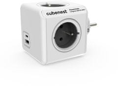 CubeNest PowerCube Original rozbočka, 4 zásuvky + USB A+C PD 20 W, šedá