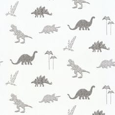 Čierno-biela vliesová detská tapeta s dinosaurami 220783, Doodleedo, 0,53 x 10 m