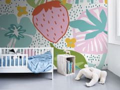 BN Walls Luxusná detská fototapeta s listami, kvetmi, jahodami 300442DG, 250 x 280 cm, Doodleedo