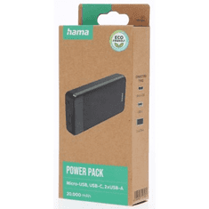 HAMA Eco Power 20, powerbanka, 20000 mAh, 2 A, 2 výstupy: 2x USB-A