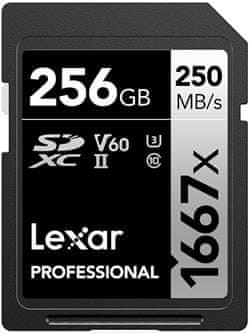 LEXAR pamäťová karta 256GB Professional 1667x SDXC UHS-II, (čítanie/zápis: 250/120MB/s) C10 V60 U3