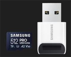 SAMSUNG pamäťová karta 512GB PRO Ultimate CL10 Micro SDXC Grade 3 (č/z: až 200/130MBs) + USB Adaptér