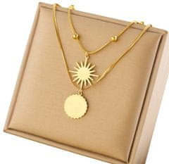 For Fun & Home Dvojitý náhrdelník z chirurgickej ocele 316L s mincou a slnkom, pokovovaný 18-karátovým zlatom, dĺžka 44+5 cm a 40+5 cm