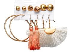 For Fun & Home Súprava 6 párov náušníc s perlovými skladačkami a zlatou retiazkou, neušľachtilý kov, zlatá farba