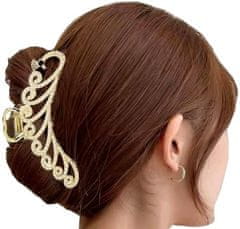 For Fun & Home Veľká kovová spona do vlasov v zlatej farbe s perlou, 11 cm x 4,5 cm