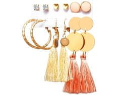 For Fun & Home Sada 6 párov tekvicových náušníc s perlovými skladačkami a zlatou retiazkou, neušľachtilý kov, glamour štýl