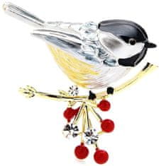 For Fun & Home Elegantná brošňa Vták na vetvičke so zirkónmi, striebro, šperková zliatina, 4,4x3,9 cm