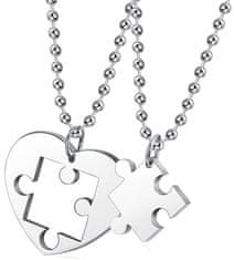 For Fun & Home Dvojdielny náhrdelník priateľstva z chirurgickej ocele 316L, motív puzzle a srdca, dĺžka retiazky 60 cm