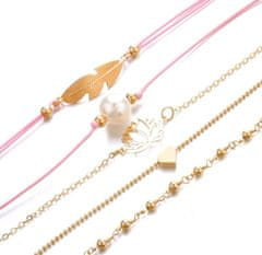 For Fun & Home Súprava 5 náramkov v ružovom zlate s perlovým srdcom, šperkovým kovom, šnúrkami a perlami