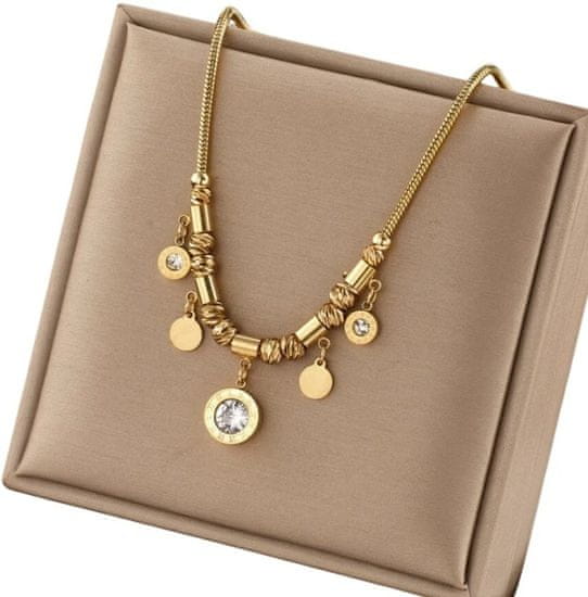 For Fun & Home Zlatý náhrdelník s príveskami z kubických zirkónov z chirurgickej ocele