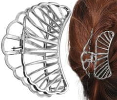 For Fun & Home Veľká strieborná kovová spona do vlasov v tvare mušle, 7,5 cm x 5,5 cm