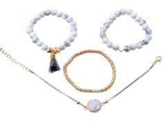 For Fun & Home Súprava 4 náramkov s krémovými a srdcovými perlami, zlato-šedá, elastická, priemer 5,5 cm