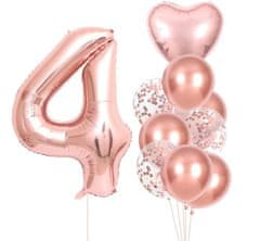 Camerazar Sada 10 ružových balónov na štvrté narodeniny - latex, fólia, výška 81 cm