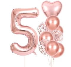 Camerazar Sada 10 ružových balónov na 5. narodeniny, latex a fólia, výška 81 cm