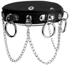Camerazar Čierny kožený náhrdelník s nitovanými cvočkami, strieborné kovanie, 43 cm