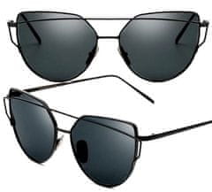 Camerazar Zrkadlové slnečné okuliare s mačacími očami, čierne, kovové rámy, filter UV 400 cat 3