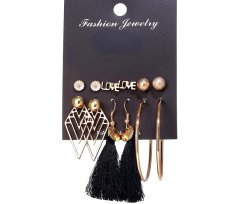 For Fun & Home Sada 6 párov náušníc Glamour Tassel - zlaté krúžky, perly, piny Love - nedrahý materiál