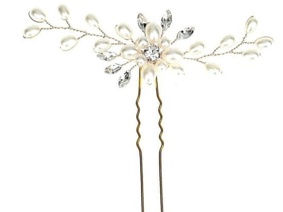 Camerazar Svadobná spona do vlasov s perlami a kryštálmi, strieborná/zlatá, 8 cm - Varianta 2
