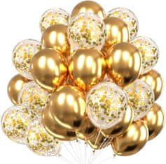 Camerazar Sada 30 zlatých balónov s konfetami, priemer 25 cm, materiál latex, na narodeniny a svadby