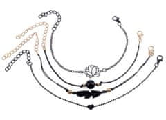 For Fun & Home Sada 4 náramkov s guľôčkovým srdiečkom, čierna farba, šperk z kovu a šnúrky, dĺžka 17 + 5 cm predĺženie