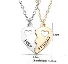 For Fun & Home Pár náhrdelníkov priateľstva BEST FRIENDS z chirurgickej ocele 316L s príveskom srdca, pozlátené 18K zlatom, dĺžka 45 cm