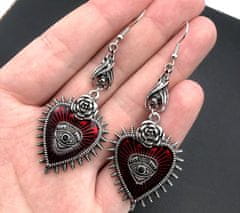 For Fun & Home Gotické dámske náušnice s kovovým červeným srdcom - veľkosť 8 cm x 2,7 cm