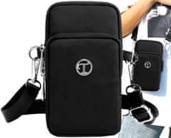 Camerazar Taška cez rameno na smartfóny, čierna, vodoodolná syntetika, 12x17,5x7 cm