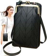 Camerazar Malá kabelka s peňaženkou na telefón, čierna ekologická umelá koža, 19x11x5,5 cm