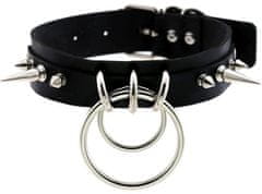 Camerazar Kožený náhrdelník Goth s dvojitým kruhom a hrotmi, čierny, šírka 3 cm, dĺžka 44 cm