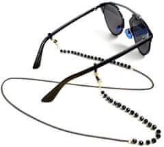 Camerazar Elegantná zlatá retiazka na okuliare s čiernymi korálkami, materiálovými korálkami a čiernou retiazkou