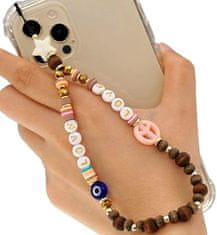 Camerazar Letná šnúrka na telefón s korálkovým príveskom a perlami, ručná výroba, dĺžka 18-19 cm