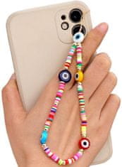 Camerazar Letná šnúrka na telefón s príveskom na kľúče, ručne vyrobená z perál a korálikov, dĺžka 18-19 cm