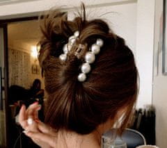 For Fun & Home Elegantná dvojfarebná spona do vlasov s veľkou perlou, plast, čierna/priehľadná, 10 cm