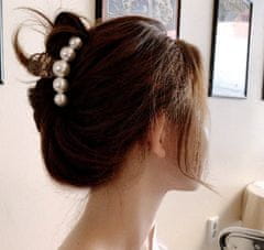 For Fun & Home Elegantná dvojfarebná spona do vlasov s veľkou perlou, plast, čierna/priehľadná, 10 cm