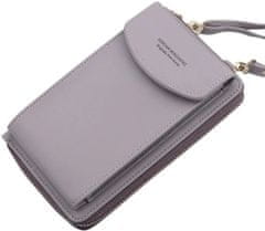 Camerazar Retro dámska kabelka s peňaženkou na telefón, sivá, mäkká ekologická umelá koža, 18,5x11x4 cm