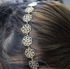 For Fun & Home Kovová čelenka do vlasov s motívom kvetinovej ruže, strieborná, univerzálna veľkosť 50-58 cm