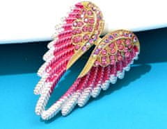 For Fun & Home Elegantná brošňa s červenými krídlami, zdobená zirkónmi, šperk zo zliatiny, 3,7x5,3 cm